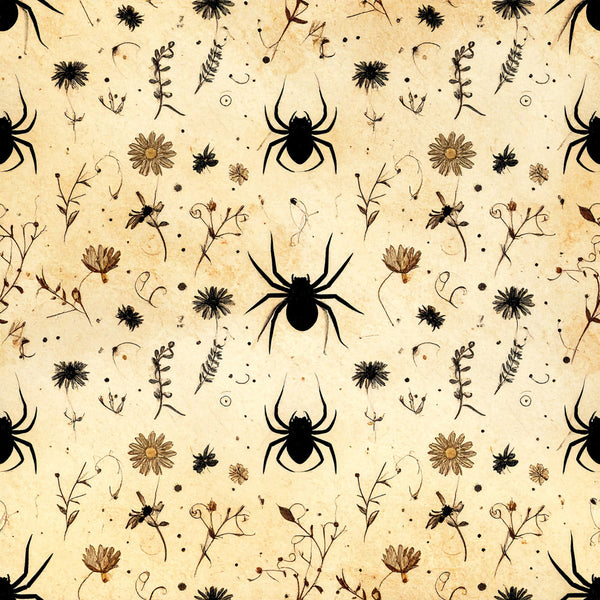 cream, beige, tan, black, botanical, floral, nature, spiders, insects, wildflowers, daisies, herbs, dried flowers, vintage, whimsical, gothic, celestial, autumn, fall, halloween, witchy, occult, cottage core, dark academia, botanical illustration, naturalistic, earthy, moody, mystical, forest