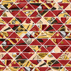 burgundy, gold, cream, geometric diamonds, wizard accessories, magic wands, feathers, glasses, books, potion bottles, mystical objects,, fabric panel, magical theme, school supplies, geometric pattern, warm tones, whimsical illustrations, crafting material, diamond grid
