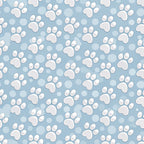 light blue, powder blue, white, paw prints, dog paws, animal tracks, pet theme, scattered pattern, repeating motif, playful design,, fabric panel, cute animals, polka dots, circles, whimsical style, crafting material, sewing fabric, pet lover, canine theme