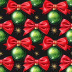 christmas, holiday, red bows, green ornaments, festive, elegant, traditional, gold accents, baubles, decorative bows, crimson red, forest green, gold stars, seasonal, celebration, formal, classic christmas, luxury, winter, shiny ornaments, ribbon bows, metallic gold, holiday decor, dark background, sophisticated, timeless