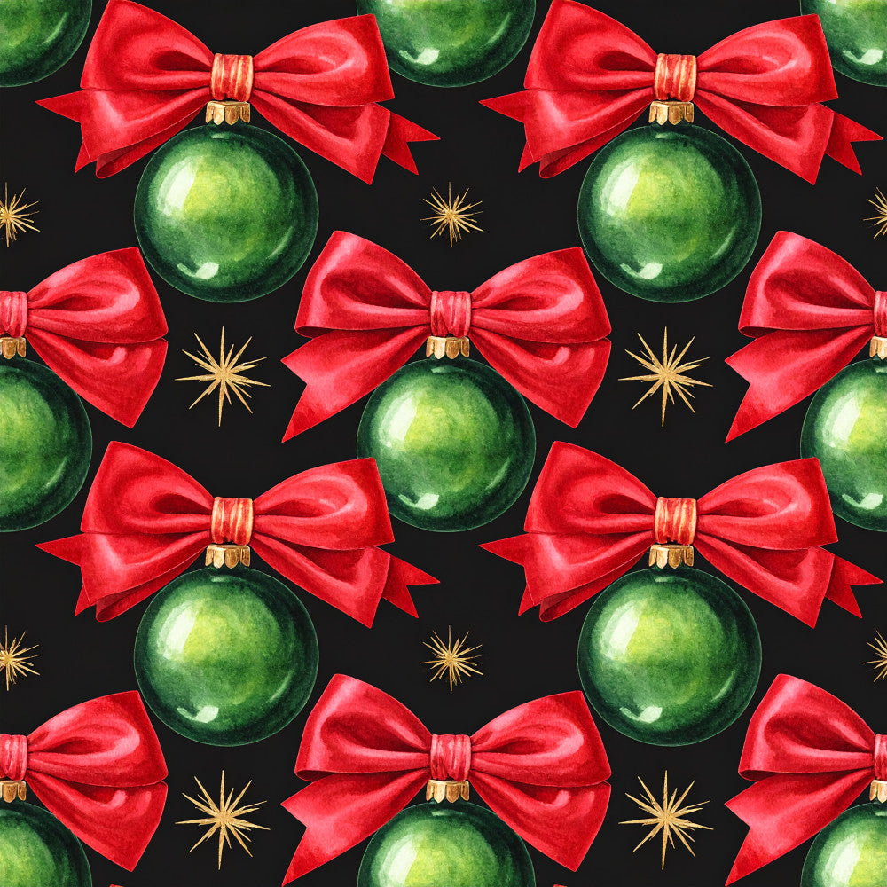christmas, holiday, red bows, green ornaments, festive, elegant, traditional, gold accents, baubles, decorative bows, crimson red, forest green, gold stars, seasonal, celebration, formal, classic christmas, luxury, winter, shiny ornaments, ribbon bows, metallic gold, holiday decor, dark background, sophisticated, timeless