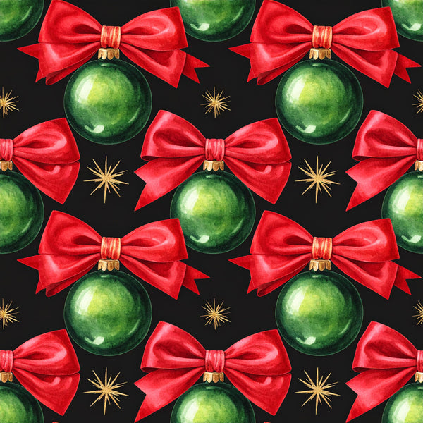 christmas, holiday, red bows, green ornaments, festive, elegant, traditional, gold accents, baubles, decorative bows, crimson red, forest green, gold stars, seasonal, celebration, formal, classic christmas, luxury, winter, shiny ornaments, ribbon bows, metallic gold, holiday decor, dark background, sophisticated, timeless
