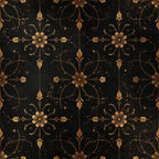 gold and black, black background, gold floral, ornate flowers, botanical pattern, damask style, vintage design, elegant style, traditional pattern, sophisticated, ornamental, luxury aesthetic, antique look, decorative florals, symmetrical pattern, classical design, baroque inspired, formal style, timeless pattern, metallic gold accents, distressed finish, aged appearance, celestial elements, nature inspired, botanical motifs, home decor, upholstery style, decorative arts