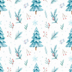 turquoise, teal, aqua blue, soft blue, cream, white, red berries, coral red, winter, christmas, holiday, snow, snowflakes, evergreen trees, pine trees, festive, nature, woodland, forest, whimsical, magical, cozy, elegant, traditional, winter botanical, spruce branches, holly berries, snowy landscape, seasonal, children's