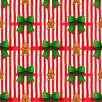 christmas, holiday, gingerbread men, green bows, red and white striped, festive, whimsical, traditional, candy cane stripe, gingerbread, bows, seasonal, winter, playroom, kids room, nursery, red striped, classic christmas, cheerful, jolly, decorative, children's, family friendly, vintage christmas, nostalgic, peppermint candy theme, christmas decor, holiday cheer