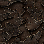 dark brown, chocolate brown, leather texture, embossed pattern, floral scrollwork, ornate swirls, western motifs,, fabric panel, raised relief, tooled leather look, decorative flourishes, vintage style, rustic design, dimensional texture, cowboy theme, saddle leather, carved appearance, western decor
