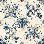 navy blue, cream, beige, tan, cobalt blue, floral, damask, ornamental, scrolls, baroque, acanthus leaves, classical, elegant, traditional, vintage, botanical, decorative, ornate, whimsical, romantic, country, spring, timeless, sophisticated, detailed, multi-color, blue and white, heritage, heirloom, delicate