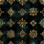deep teal, forest green, gold, metallic gold, geometric, ornamental, mandala, celestial, stars, compass, medallion, elegant, luxurious, boho, bohemian, vintage, traditional, mystical, dark academia, jewel tone, ornate, decorative, symmetrical, artistic, sophisticated, moody, enchanting, magical, intricate patterns