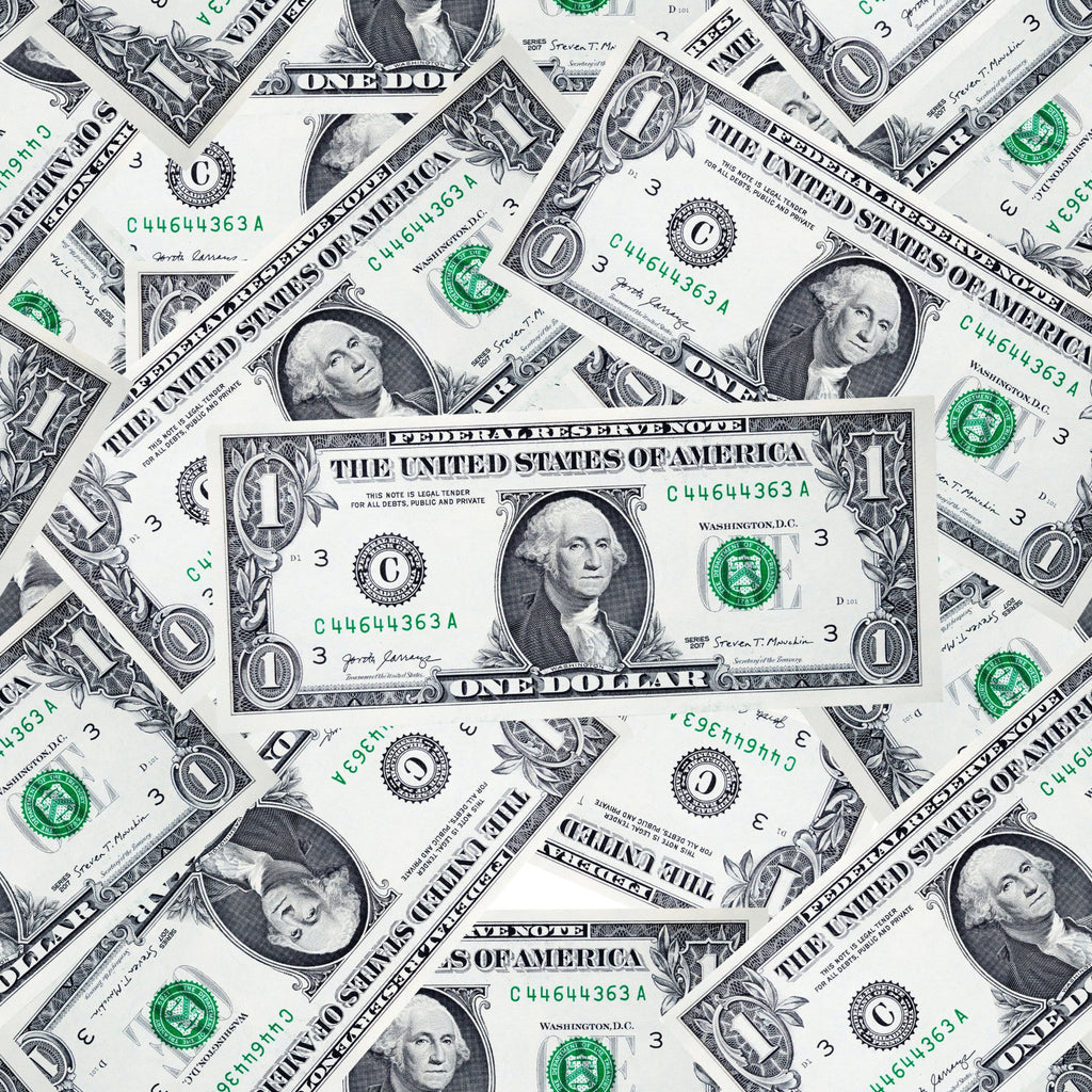 green, black, white, gray, dollar bills, currency pattern, george washington, money design, scattered bills, realistic print, novelty fabric,, fabric panel, patriotic theme, american president, detailed engraving, overlapping pattern, financial motif, conversation print, geometric arrangement