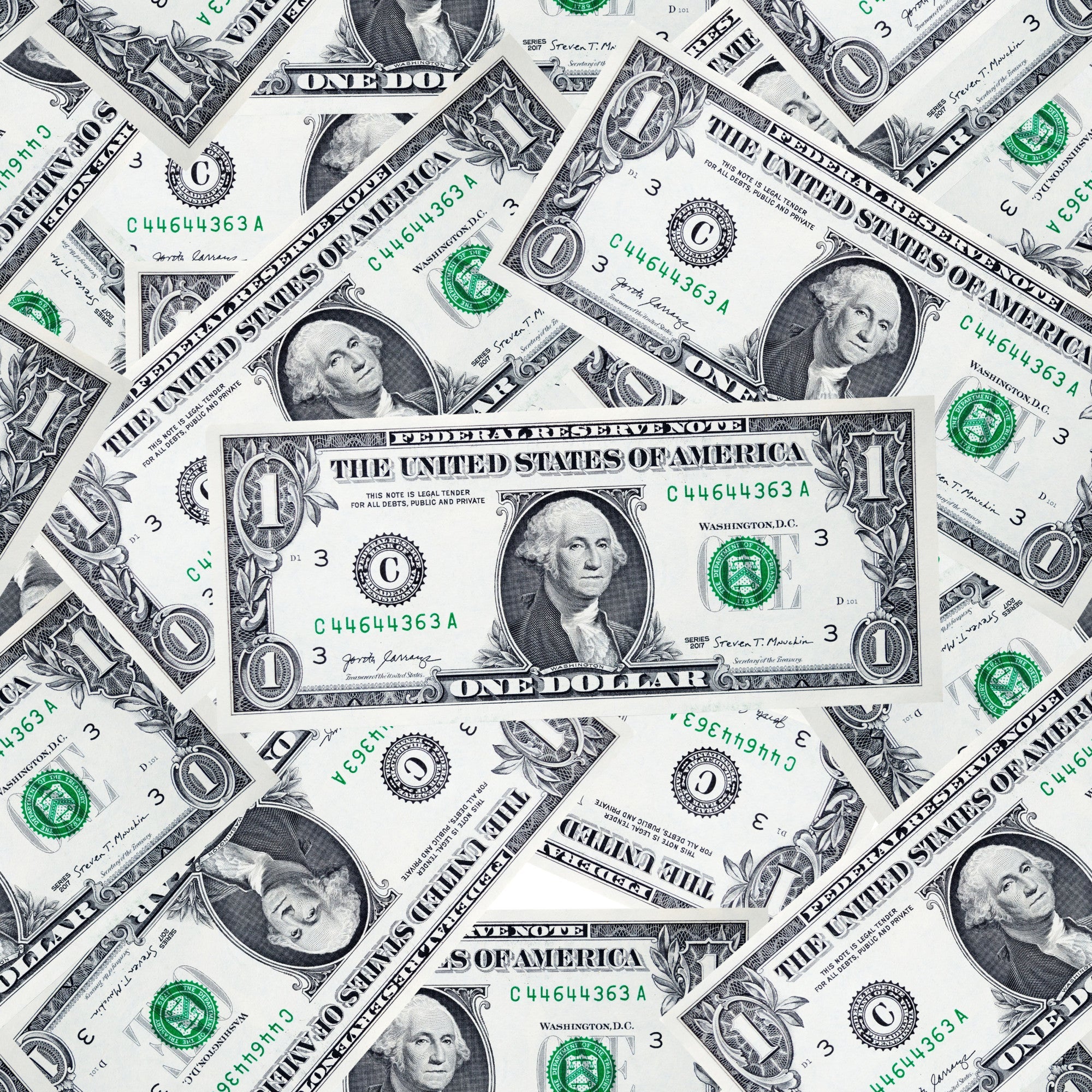 green, black, white, gray, dollar bills, currency pattern, george washington, money design, scattered bills, realistic print, novelty fabric,, fabric panel, patriotic theme, american president, detailed engraving, overlapping pattern, financial motif, conversation print, geometric arrangement