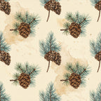 cream, tan, beige, teal, forest green, brown, pinecone, evergreen, pine needles, nature, woodland, rustic, vintage, botanical, winter, christmas, holiday, natural, earthy, traditional, cabin, lodge, farmhouse, forest theme, conifer, needle leaves, aged paper texture, warm tones