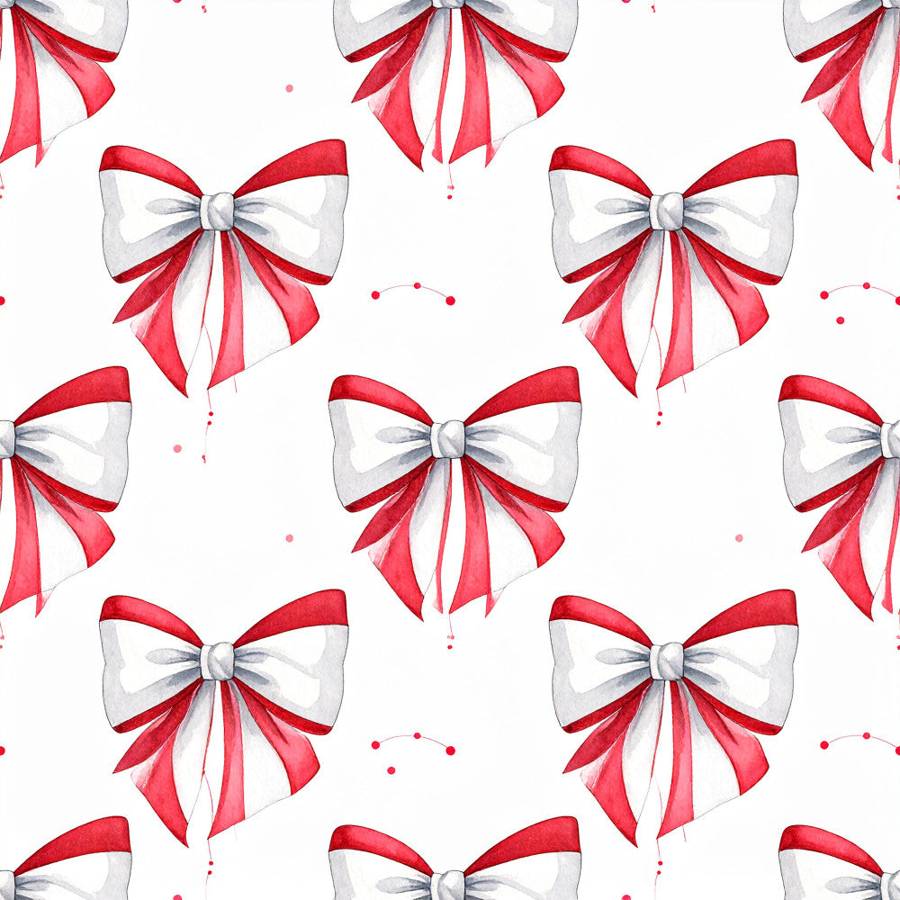 red and white bows, festive ribbons, holiday decoration, christmas bows, red ribbon pattern, white bows, elegant bows, decorative bows, festive pattern, holiday theme, christmas fabric, crimson red, pearl white, gift wrapping inspired, celebratory theme, elegant style, whimsical bows, traditional holiday, winter season, special occasion, party theme, decorative ribbon, bow motif, festive design, nursery decor, kids room, playroom, celebration fabric