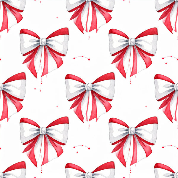 red and white bows, festive ribbons, holiday decoration, christmas bows, red ribbon pattern, white bows, elegant bows, decorative bows, festive pattern, holiday theme, christmas fabric, crimson red, pearl white, gift wrapping inspired, celebratory theme, elegant style, whimsical bows, traditional holiday, winter season, special occasion, party theme, decorative ribbon, bow motif, festive design, nursery decor, kids room, playroom, celebration fabric