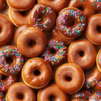 donuts, chocolate glaze, colorful sprinkles, junk food, sweet treats, brown tones, pink sprinkles, blue sprinkles, yellow sprinkles, green sprinkles, white sprinkles, food pattern, dessert theme, glazed donuts, rainbow sprinkles,, fabric panel, bakery treats, sugar coating, circular shapes