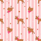 blush pink, white, tan, brown, reindeer, deer, holiday, christmas, festive, striped pattern, stars, sparkles, pink bow, whimsical, cute, playful, nursery, baby room, kids room, girl's room, baby shower, sweet, magical, winter, seasonal, soft, charming, family-friendly