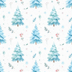 winter trees, snow-covered evergreens, snowflakes, frost blue, ice blue, powder blue, teal, sage green, white background, winter forest, pine trees, coniferous trees, holiday, christmas, winter theme, nature, botanical, festive, whimsical, delicate, woodland, berries, winter botanicals, kids room, nursery, baby shower, winter wonderland, snowy landscape, cozy, rustic winter