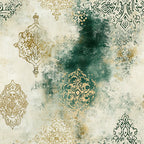 cream, gold, forest green, teal, vintage, ornamental, damask, paisley, medallion, moroccan, bohemian, elegant, distressed, weathered, grunge, traditional, ornate, arabesque, geometric, botanical, rustic, boho, patina, aged, antique, home decor, upholstery, traditional patterns, intricate designs, luxe aesthetic