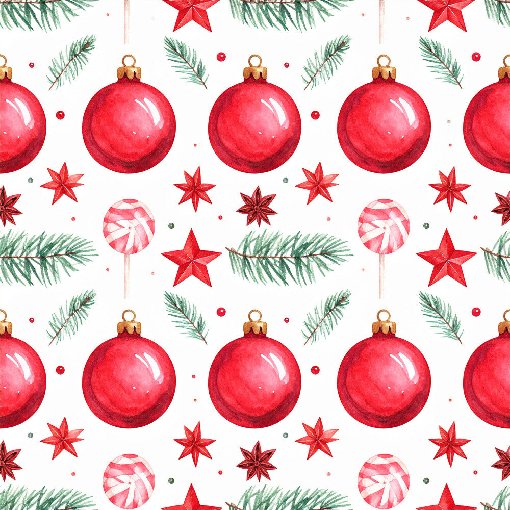 red ornaments, christmas baubles, holiday decorations, evergreen branches, pine needles, red stars, candy cane striped, peppermint candy, beaded ornaments, festive, seasonal, christmas theme, winter holiday, red and green, metallic gold accents, shiny baubles, traditional christmas, whimsical, cheerful, decorative elements, small beads, star ornaments, holiday cheer, christmas morning, gift wrapping theme, festive celebrations, red metallic, warm festive, yuletide