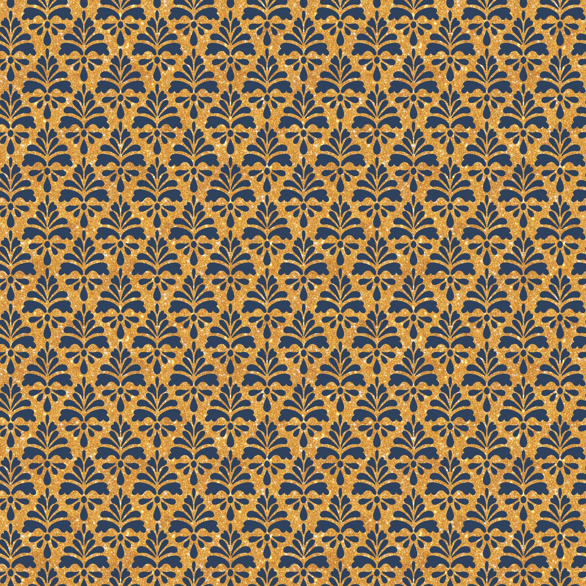navy blue, gold, metallic gold, floral motifs, damask pattern, ornate design, repeating pattern, botanical elements, decorative flourishes,, fabric panel, elegant pattern, luxurious, formal design, symmetrical motifs, leaf patterns, vintage style, rich colors, celebration theme