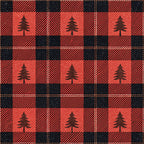 red, black, buffalo plaid, checkered pattern, pine trees, evergreen trees,, fabric panel, rustic, woodland, outdoor theme, lumberjack style, plaid squares, forest motif, camping theme, diagonal stripes, country style, nature design, winter trees, cabin decor