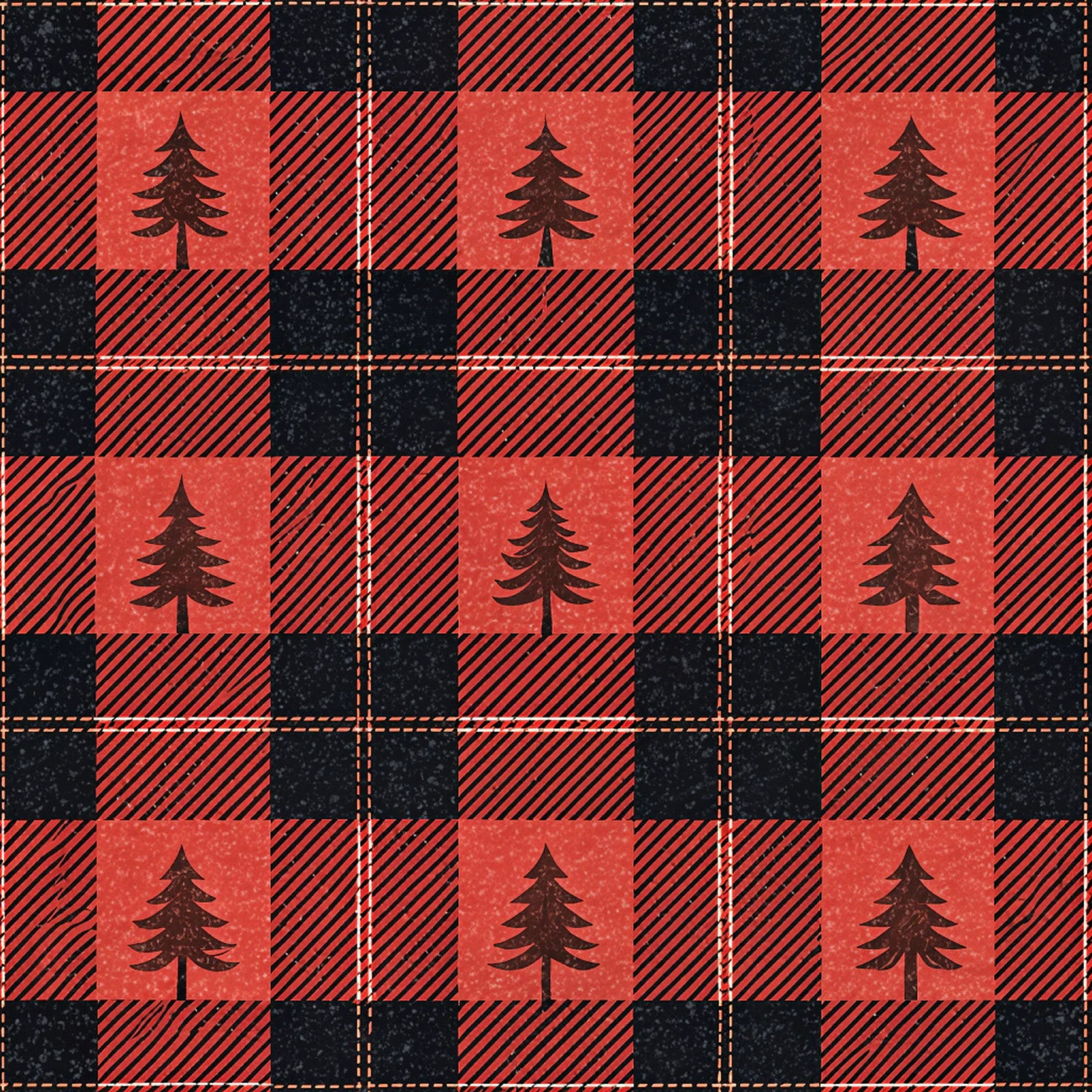 red, black, buffalo plaid, checkered pattern, pine trees, evergreen trees,, fabric panel, rustic, woodland, outdoor theme, lumberjack style, plaid squares, forest motif, camping theme, diagonal stripes, country style, nature design, winter trees, cabin decor