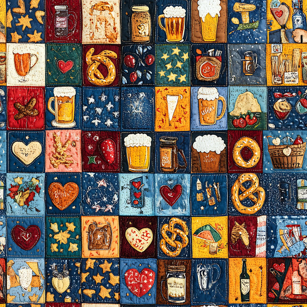 navy blue, cream, burgundy red, golden yellow, forest green, rust orange, heart motifs, beer mugs, pretzels, gingerbread, stars, vintage, bavarian, german, oktoberfest, beer festival, food and drink, rustic, whimsical, traditional, festive, autumn, fall, beer lover, food themed, kitchen decor, playroom, folk art, distressed, cozy