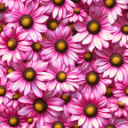 pink flowers, magenta petals, yellow centers, daisy pattern, floral design, realistic flowers, botanical print,, fabric panel, bright colors, garden flowers, densely packed, vibrant pink, golden yellow, nature motif, spring flowers, cheerful mood, feminine colors, craft fabric, sewing material