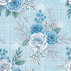ice blue, sky blue, light blue, white, cream, dusty blue, soft blue, floral, roses, winter florals, snowflakes, berries, botanical, leaves, branches, plaid background, checkered, elegant, classic, vintage, winter, christmas, holiday, frosty, frozen, nature-inspired, romantic, feminine, delicate, traditional