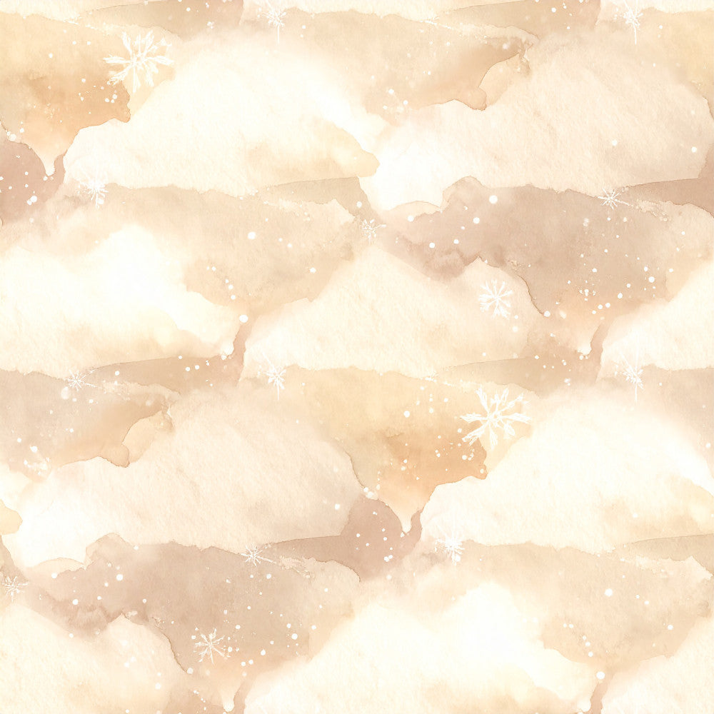 cream, beige, tan, soft gold, ivory, watercolor clouds, cloud pattern, snowflakes, winter, holiday, christmas, celestial, dreamy, whimsical, elegant, soft, gentle, nursery, baby room, kids room, peaceful, serene, nature-inspired, magical, ethereal, sparkly, starry, cozy, calming, sweet