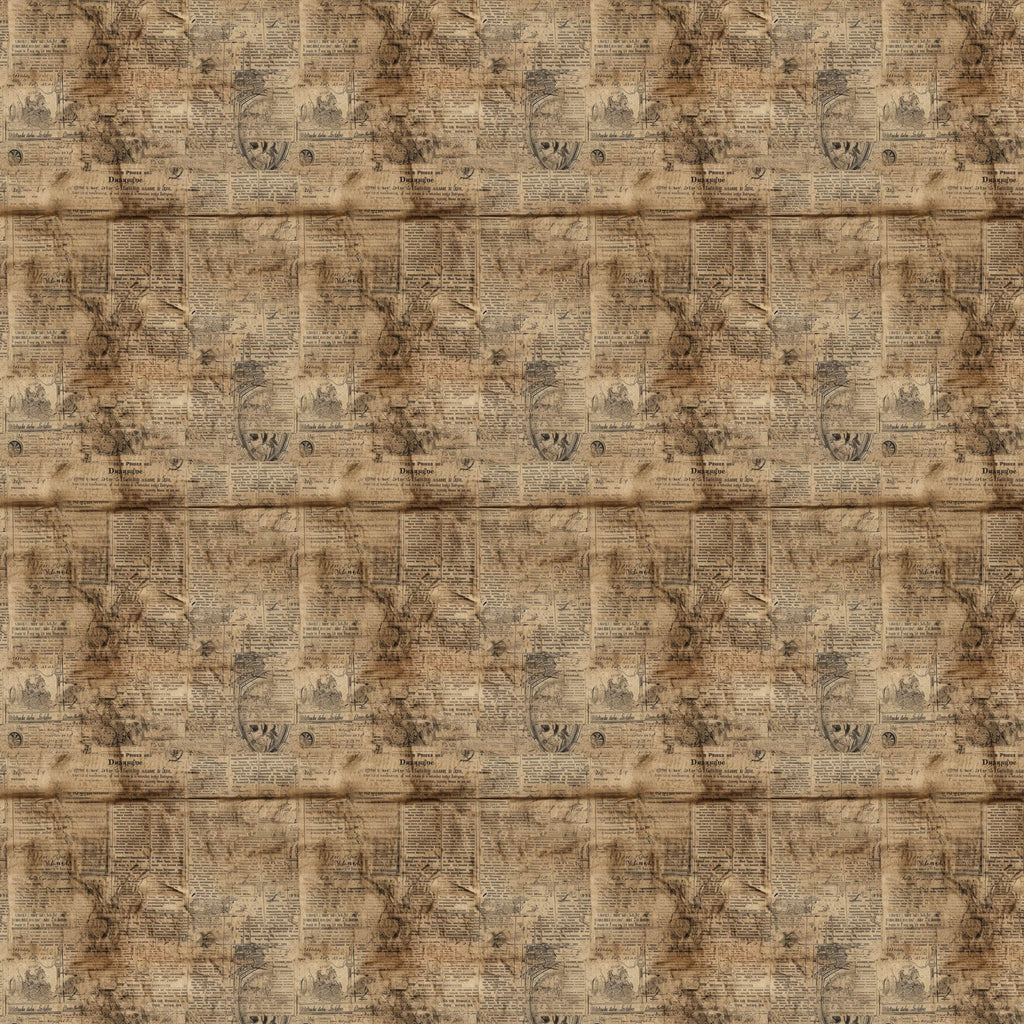 beige, tan, sepia, brown, aged newspaper, vintage newsprint, text columns, antique pattern, weathered appearance, distressed look,, fabric panel, nostalgic mood, retro style, muted tones, faded print, old-fashioned, worn texture, historical feel, patchwork suitable