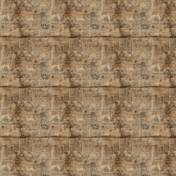beige, tan, sepia, brown, aged newspaper, vintage newsprint, text columns, antique pattern, weathered appearance, distressed look,, fabric panel, nostalgic mood, retro style, muted tones, faded print, old-fashioned, worn texture, historical feel, patchwork suitable