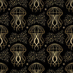 gold and black, metallic gold, deep black, jellyfish, celestial, stars, zodiac, constellation, cosmic, mystical, elegant, modern, whimsical, ocean theme, sea creatures, magical, night sky, bohemian, luxurious, sophisticated, starry, astronomical, dreamy, enchanted, nature inspired, aquatic, contemporary, art deco, line art, minimalist