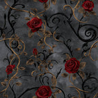 deep red roses, burgundy flowers, charcoal gray, black vines, gold leaf accents, bronze metallic, floral pattern, vintage floral, elegant style, romantic theme, luxurious, ornamental scrolls, nature-inspired, gothic romantic, dark academia, sophisticated design, damask-inspired, classic elegance, decorative vines, rose motif, traditional style, moody aesthetic, jewel tones, textured background, botanical design, romantic home decor, plush blanket, throw blanket