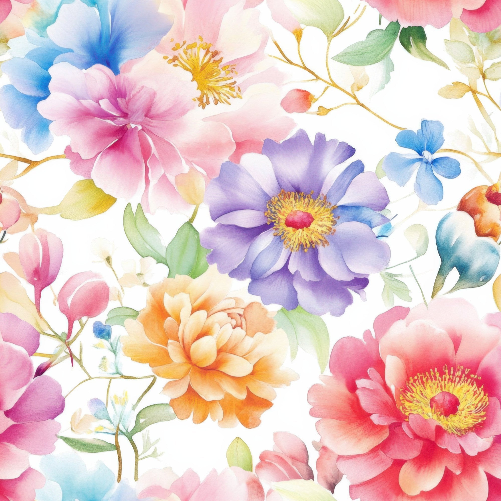 japanese floral, watercolor flowers, pink blooms, purple petals, coral flowers, blue blossoms, soft pastels, botanical pattern, delicate florals,, fabric panel, spring flowers, peony style, layered petals, gentle hues, floral motifs, artistic blooms, cotton fabric, seamless pattern, nature inspired