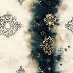 cream, teal, navy blue, gold, metallic gold, snowflake, geometric, abstract, celestial, winter, holiday, christmas, elegant, modern, luxe, sparkle, glitter, star, ornamental, mandala, symmetrical, festive, magical, sophisticated, dark teal, ivory, powder blue, decorative, formal, glamorous