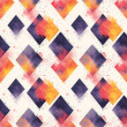 orange, purple, yellow, pink, cream, geometric diamonds, watercolor effect, mid century modern, abstract pattern, gradient colors, speckled texture, diamond shapes, contemporary design,, fabric panel, sunset colors, overlapping squares, modern geometric, artistic blocks, vibrant hues