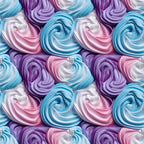 frosting swirls, meringue pattern, pastel colors, lavender purple, sky blue, soft pink, white cream, spiral design, whipped texture, dessert motif, bakery theme, sweet treats,, fabric panel, repetitive pattern, confectionery art, sugar swirls, creamy texture, food illustration, seamless repeat