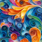 vibrant colors, paper quilling, swirled patterns, spiral designs, abstract art, orange, blue, purple, green, pink, yellow, teal, flowing curves, dimensional appearance, modern artistic,, fabric panel, rolled paper effect, contemporary style, colorful swirls