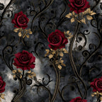 deep red roses, burgundy flowers, gold leaves, dark gray background, charcoal gray, ornate scrolls, vintage floral, elegant pattern, gothic romantic, luxurious design, deep red, metallic gold accents, baroque style, classic roses, ornamental vines, formal elegance, romantic style, dark academia, vintage inspired, jewel tone, rich colors, decorative scrollwork, traditional floral, sophisticated design, minky blanket, plush throw, cozy bedding
