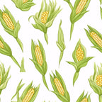 sweet corn, corn cobs, yellow kernels, green husks, corn leaves, botanical pattern, vegetable design, farm fresh, harvest theme, seamless repeat,, fabric panel, natural motifs, agricultural imagery, summer produce, golden yellow, sage green, realistic illustration, garden vegetables, food pattern