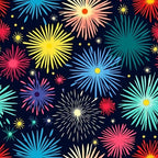 fireworks, starburst, radial design, navy blue background, yellow, pink, turquoise, teal, coral, white, multicolored, celebration, festive, geometric bursts,, fabric panel, bright colors, explosive pattern, night sky, holiday theme