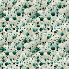 green, teal, emerald, black, gold, cream, beige, confetti pattern, polka dots, circles, scattered dots, random placement, abstract design, geometric shapes, festive, celebratory, modern style,, fabric panel, party theme, bubble pattern