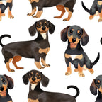 Dapper Dachshunds Pattern 1 minky fabric with playful watercolor dachshunds in black, tan, brown, orange and white