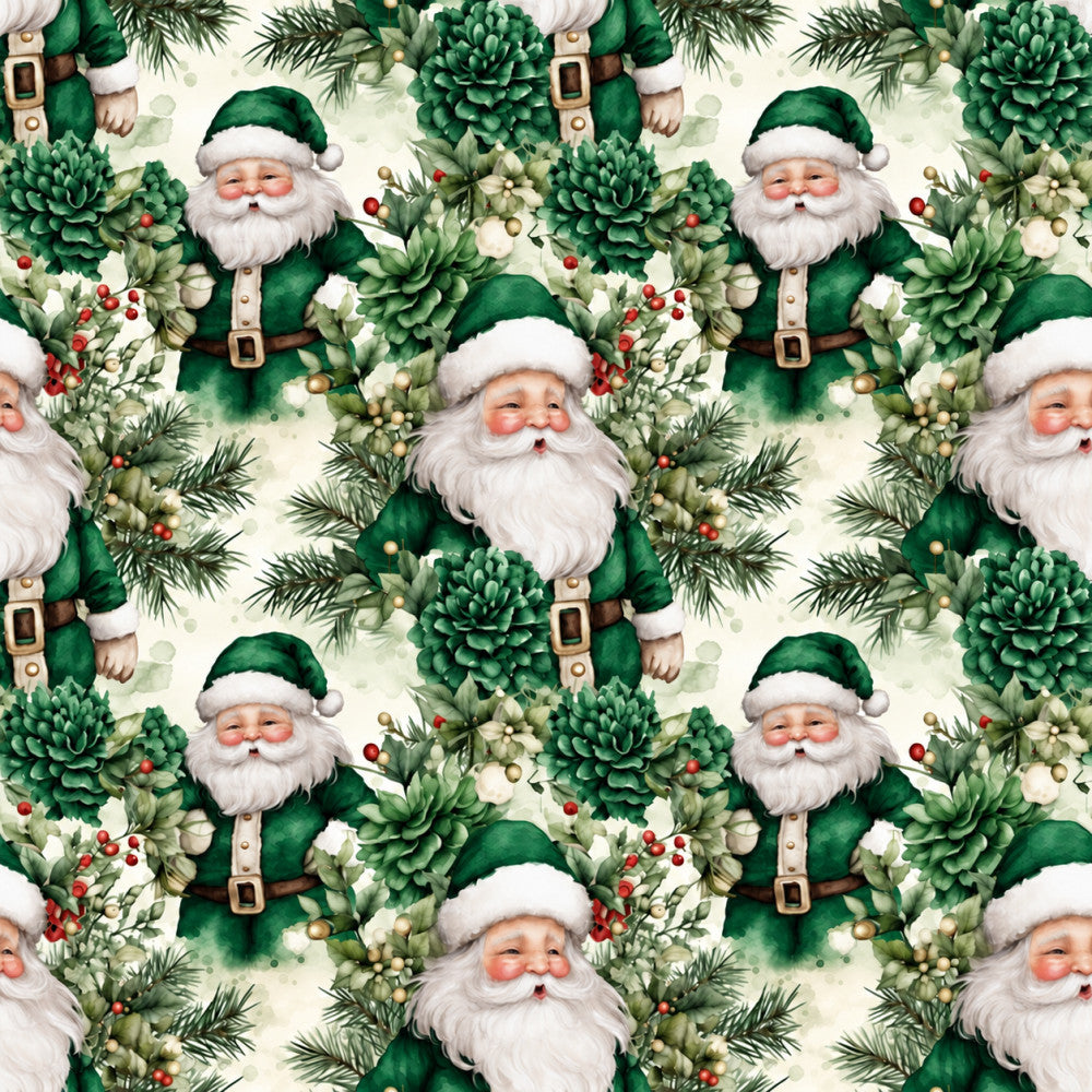forest green, cream, white, red, sage green, christmas, holiday, santa, father christmas, festive, whimsical, traditional, vintage, nature, botanical, succulents, evergreen branches, holly berries, seasonal, winter, nostalgic, retro, children's, kids room, nursery, playroom, decorative, cheerful, jolly, timeless