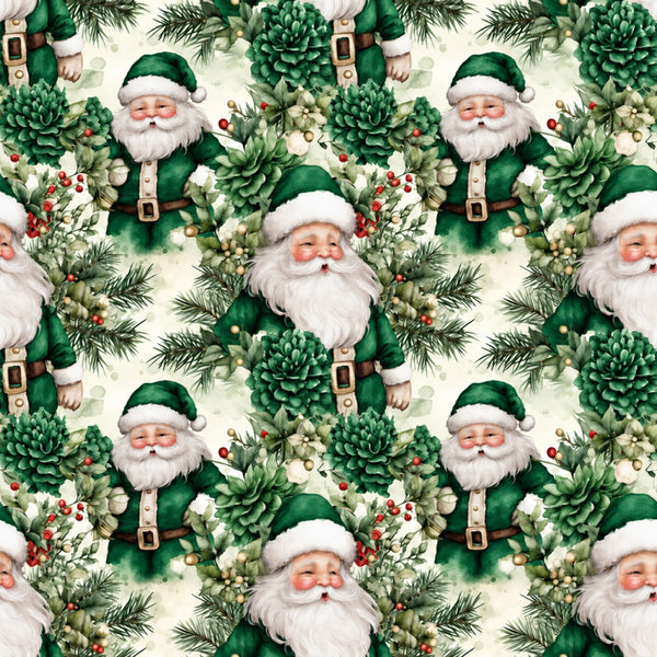 forest green, cream, white, red, sage green, christmas, holiday, santa, father christmas, festive, whimsical, traditional, vintage, nature, botanical, succulents, evergreen branches, holly berries, seasonal, winter, nostalgic, retro, children's, kids room, nursery, playroom, decorative, cheerful, jolly, timeless