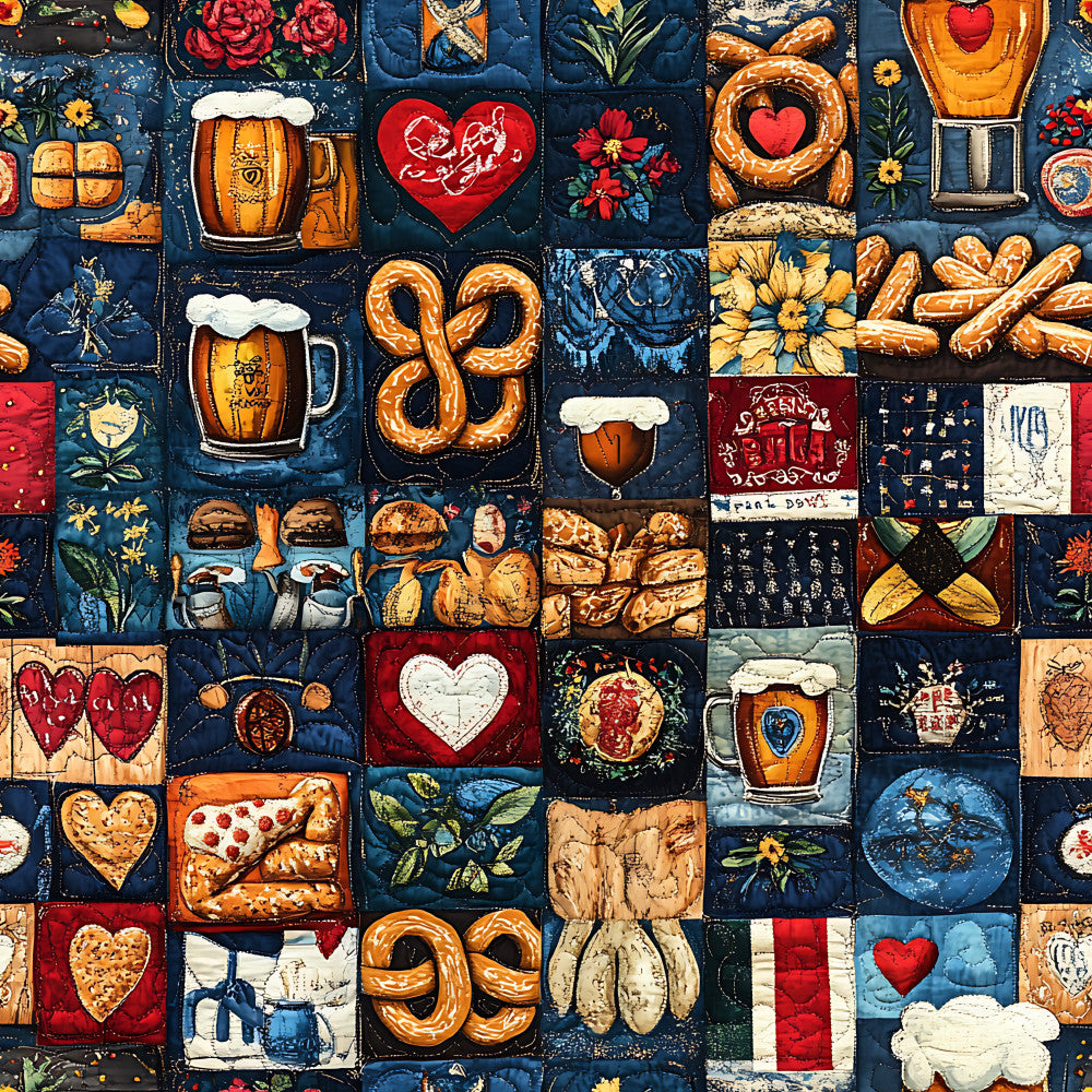navy blue, cream, red, gold, orange, bavarian, german, beer, pretzels, hearts, flowers, floral, traditional, vintage, folk art, rustic, whimsical, cultural, festive, beer mugs, bread, baked goods, botanical, food themed, home decor, kitchen, cottage core, european, oktoberfest, playful