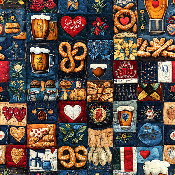 navy blue, cream, red, gold, orange, bavarian, german, beer, pretzels, hearts, flowers, floral, traditional, vintage, folk art, rustic, whimsical, cultural, festive, beer mugs, bread, baked goods, botanical, food themed, home decor, kitchen, cottage core, european, oktoberfest, playful