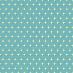 teal blue, cream white, atomic starbursts, mid-century modern, retro pattern, geometric shapes, star motifs, repeating design,, fabric panel, vintage inspired, mod style, turquoise background, diamond stars, nostalgic feel, craft fabric, sewing material, decorative pattern, atomic era