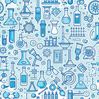 blue, white, light blue, science equipment, laboratory tools, beakers, flasks, test tubes, microscope, molecules, chemistry, educational theme, back to school, scientific instruments, seamless pattern,, fabric panel, academic motif, stem design, monochromatic blue