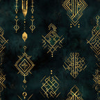 forest green, teal, deep teal, gold, metallic gold, art deco, geometric, geometric patterns, linear, abstract geometric, diamond shapes, symmetrical, elegant, modern, sophisticated, vintage, luxurious, ornamental, decorative, celestial, mystical, tribal, boho, bohemian, dark academia, jewel tones, textured, distressed, moody, upscale